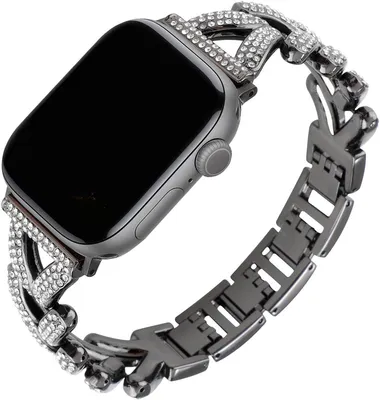 Produktbild von Stravo Damen Luxus Strass Edelstahl Armband Elegant für Apple Watch 38/40/41/42mm Series 1-11 SE 1/2/3 Gliederarmband Metall - Schwarz