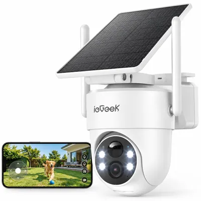 Produktbild von ieGeek 2K überwachungskamera Aussen Solar mit Solarpanel WLAN Kamera Outdoor PIR Bewegungsmelder 360° PTZ 2 Wege Audio Farbnachtsicht