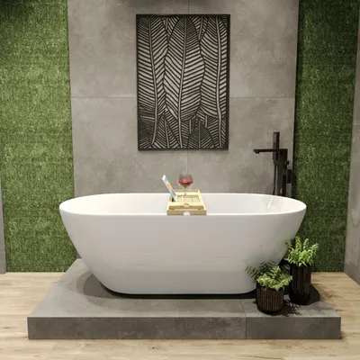 Produktbild von Freistehende Badewanne 170x75 Weiß Modern Exclusive Acryl Ablaufgarnitur VIEGA Click-Clack Gratis + Bambus Badewannenablage | BADLAND ASGER