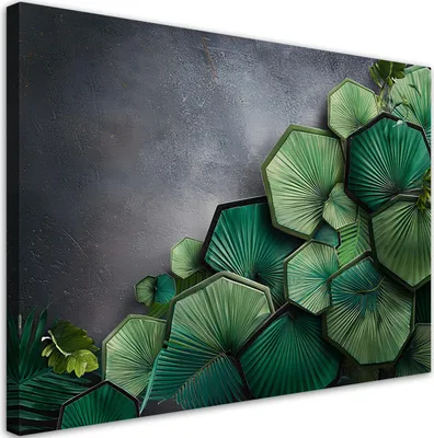 Produktbild von Leinwandbild Sechseckblätter Beton 90x60 Feeby Grün bild für die wand bereit zum aufhängen