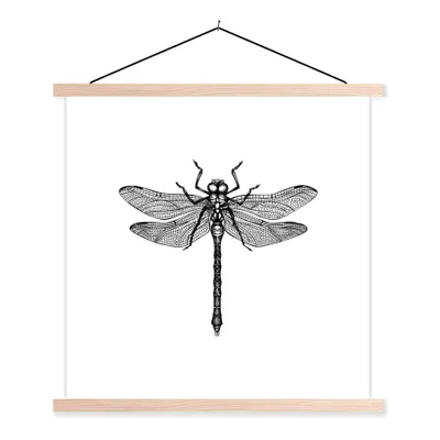 Produktbild von MuchoWow® Textilposter Libelle - Insekten - Retro - Schwarz und weiß 40x40 cm mit holzfarbenen Rahmen - Posterleiste