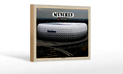 Produktbild von Holzschild Städte München Blick auf Allianzarena 18x12 cm Dekoration