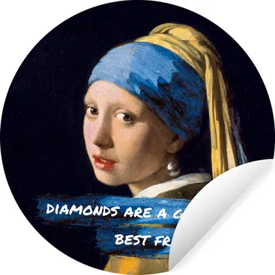 Produktbild von MuchoWow® Runde Wandtattoo - Wandsticker Tapete Aufkleber Vermeer - Das Mädchen mit dem Perlenohrring - Zitat Ø 50 cm Selbstklebend und Repositionierbar - Wandaufkleber - Kreis - Wand Kreis - Wand Bild - Foto Tapete - Selbstklebende - Wohnzimmerdekoration - Wand Dekoration - Kinderzimmer