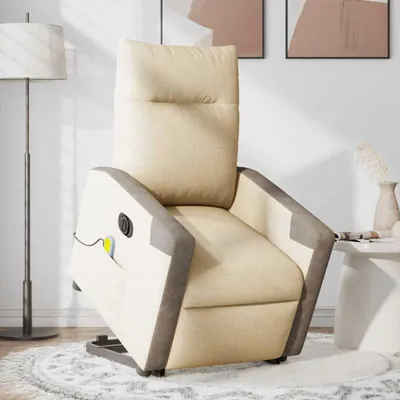 Produktbild von vidaXL Elektrischer Massagesessel mit Aufstehhilfe Creme Stoff