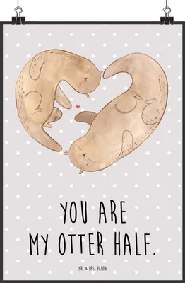 Produktbild von Mr. & Mrs. Panda Bild Otter Herz DIN A2 - Grau Pastell - Geschenk, Plakat, Liebe, Posterdruck, wanddeko, drucke, Wandbild