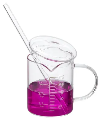 Glas-Messbecher 250 ml, Borosilikatglas, mit Deckel & Strohhalm