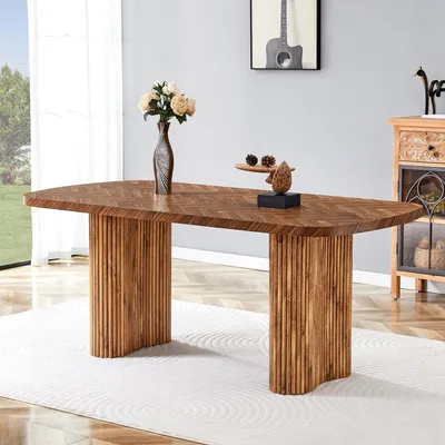 Produktbild von MODFU Esstisch mit Bogenförmige Säulenstütze,Küchentisch im Nussbaumfarbenes,180×90 cm Tischfläche,für Esszimmer