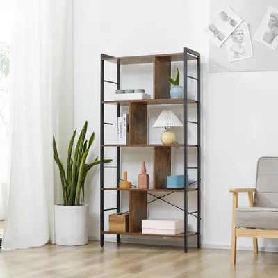 Image de Étagère de rangement industrielle avec 8 compartiments, dimensions 74 x 30 x 157,5 cm, couleur marron