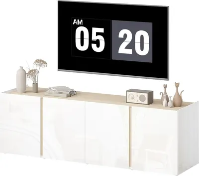 Produktbild von Fortuna Lai TV-Kommode für 65-Zoll-Fernseher, Fernseh-Schrank mit Soft-Close-Türen, anpassbare Regale, Kabellöcher, für Wohnzimmer, Weiß