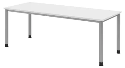 Produktbild von bümö Schreibtisch Serie-H - Nachbildung: Weiß, Gestell: Silber, Größe:  200 x 80 cm