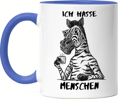 Produktbild von Ich Hasse Menschen Tasse Blau Morgenmuffel Erstmal Kaffee Büro Kollegen Zebra Geschenk