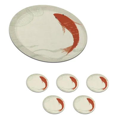 Obrázek produktu pro KitchenYeah® Skleněné podtácky kulaté sada 6 ks Ilustrace oranžové ryby 10x10 cm Podtácky pod sklenice - podložky pod nápoje - chrániče desky stolu - podložky pod šálky na stůl
