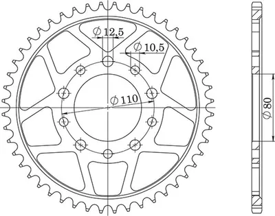 Productafbeelding van Staal kettingtandwiel Supersprox 530 - 43 tanden (zwart) RFE-1334:43-BLK | Binnenmaat 80,0 mm, buitenmaat 110,0 mm, 5 gaten/5 gaten