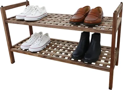 Imagen del producto de Botinero de acacia, con 2 estantes, sistema de almacenamiento apilable