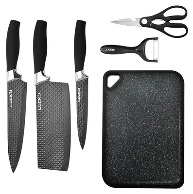 Produktbild von Küchenmesser Edelstahl Messer Set 6-teilig Profi Schere & Schäler Klinge LUCKY®
