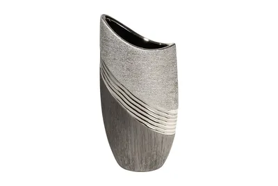 Image de Gilde Vase, "Bridgetown", gestreift, Keramik, grau, silberfarben, VE 3, L. 6 cm, B. 11 cm, H. 20 cm 43210 4009079432107