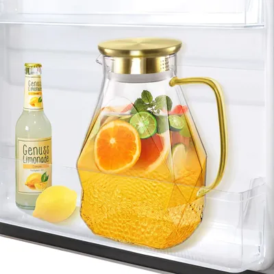 Image de Omgoods - Carafe en verre de 1,8 L avec couvercle - Idéale pour les thés glacés et les boissons