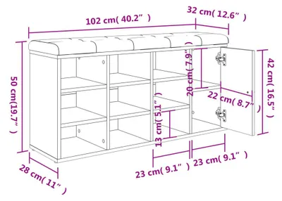 Obrázek produktu pro vidaXL Lavice na boty kouřový dub 102x32x50 cm materiál na bázi dřeva