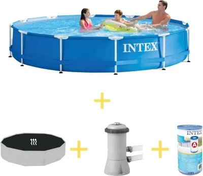 Obrázek produktu pro Bazén Intex s kovovým rámem - 366 x 76 cm - včetně solární plachty, filtračního čerpadla a filtru