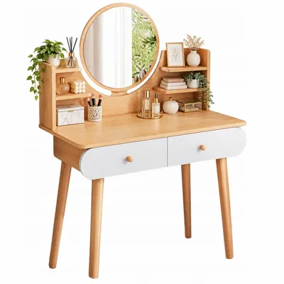 Immagine prodotto di Tavolo da toeletta cosmetico per il trucco con specchio grande in stile scandinavo