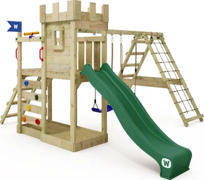 Image de WICKEY Tour de jeux GateFlyer avec annexe à grimper, double balançoire et toboggan - vert