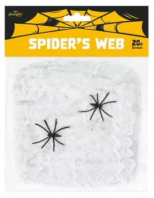 Produktbild von PartyPal Weiße Spinnweben Dekoration mit 2 schwarzen Spinnen 20g