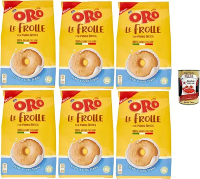 Produktbild von Oro Saiwa, Le Frolle con Panna Fresca- Italienische Mürbeteigkekse mit Sahnegeschmack,biscuits 100% italienische Milch, 6x 350g + Italian Gourmet polpa 400g