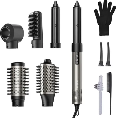 Produktbild von 7MAGIC 6 in 1 Warmluftbürste Set, Haarstyler mit 6 Aufsätze, Airflow Lockenstab Automatisch, Föhn und Negativ Lonen Warmluftbürste, Stylingbürsten für Trocknen Glätten Volumen Locken, alle Haartypen