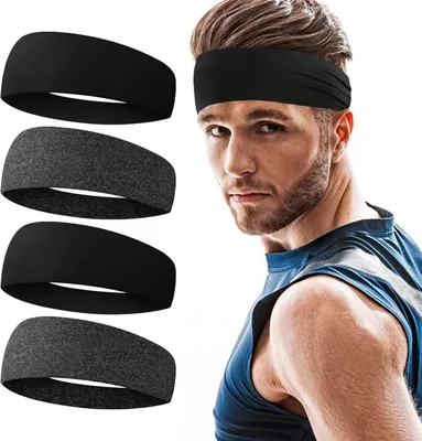 Image de Bandeaux sportifs Set de 4 pièces pour femmes hommes Bandeau antidérapant Tennis Yoga