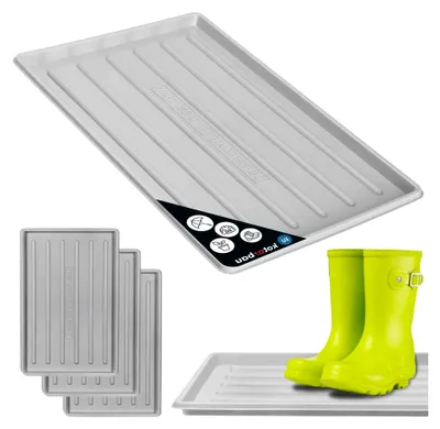 Produktbild von 3er Set Schuhabtropfschale - 45 x 30 cm - Abtropfmatte für nasse Schuhe - Schuhablage für Herbst und Winter - Schuhmatte aus Kunststoff - Schuhtablett - Schuhwanne für Flur - Grau