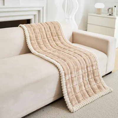 Productafbeelding van Bankhoes, pluche, fluweel, gestoffeerd, antislip, 70x210 cm, lichtbruin
