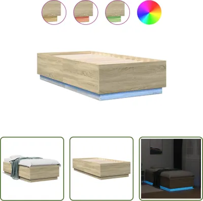 Produktbild von The Living Store Bettgestell mit LED Sonoma-Eiche 75x190 cm Holzwerkstoff