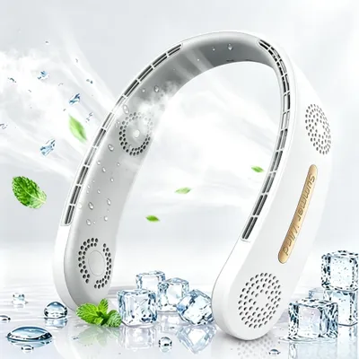 Produktbild von Nackenventilator, Halsventilator, blattlos, leise, USB, 4000mAh, 3 Stufen, 4Turbinen, 360° Luftstrom, für Reisen & Büro(Weiß)