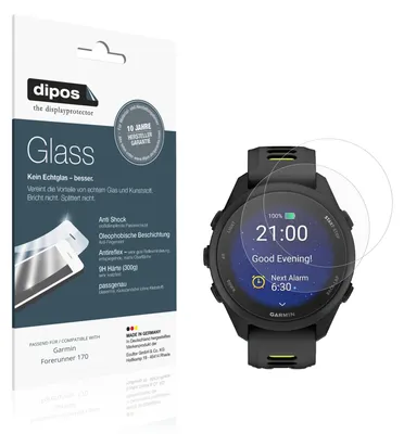 Produktbild von 2x Schutzfolie für Garmin Forerunner 170 matt - Anti-Shock 9H Folie dipos Glass Kunststoffglas