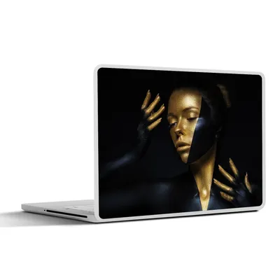 Produktbild von MuchoWow® Laptop Aufkleber Sticker Cover Make-up - Kunst - Frau - Luxus - Gold 31x22.5 cm - Laptop-Deko