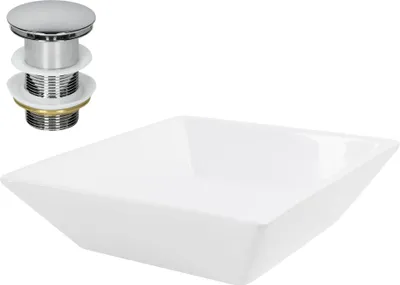Obrázok produktu pre LuxeBath umývadlo Štvorcové umývadlo na dosku, 41x41x12 cm, biele, z keramiky, vrátane odtokovej súpravy bez prepadu