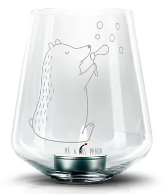 Produktbild von Mr. & Mrs. Panda Kerzenhalter Bär Seifenblasen - Transparent - Geschenk, Laterne, Glas Windlicht, Teddy, Teelichthalter, gravur, Lustig Sein Glücklich Traurig Happy