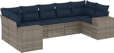 Produktbild von vidaXL 7-teiliges Gartensofa-Set mit Kissen, grau, Polyrattan