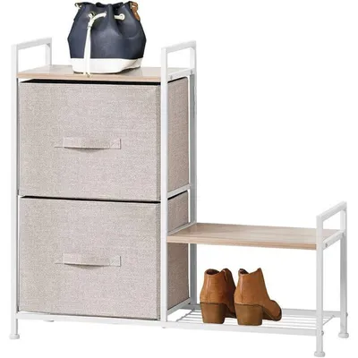 Produktbild von Regalsystem Schrank Holzablage mit 2 Stoffschubladen mDesign Metallrahmen beige