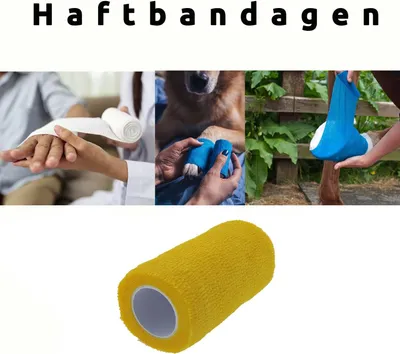 Produktbild von 12x Gelb Haftbandage selbsthaftend 100mm x 4500mm – Flexibler Halt für Mensch & Tier