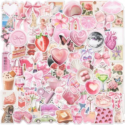 Produktbild von Vintage Aufkleber rosa 100 Stück, wasserdicht PVC, für Scrapbooking