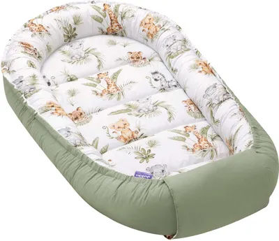 Produktbild von JUKKI® BabyNestchen XXL 120x65cm bis zu 18 Monaten 2seitig [Savanna Fun] Nestchen Babybett Reisebett Kokon Babynest Kuschelnest Nest
