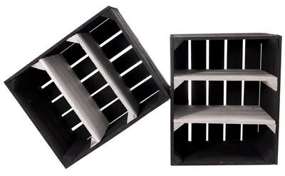 Produktbild von 8er Set Schwarze Holzkiste mit 2 weißen Mittelbrettern quer 50cm x 40cm x 30cm Obstkisten Weinkiste schwarz mit weissen Garten Zwischenbrettern Schuhregal Küchenregal Natur