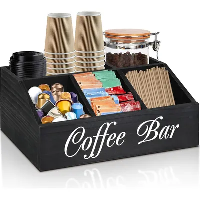 Produktbild von Kaffeekapsel Organizer aus Massivholz – Aufbewahrungsbox mit Fächern für Teebeutel, Kaffeepads, Milchtee & Getränke – ideal für Küche & Teeecke