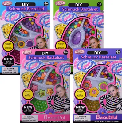 Produktbild von 4x DIY Schmuck selber machen Set Mädchen Perlen zum Auffädeln Kinder Schmuck