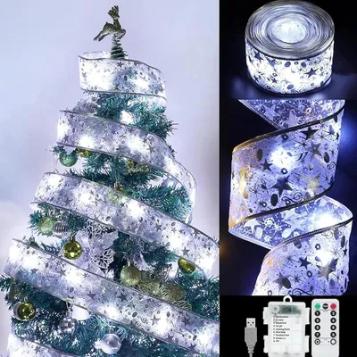 Produktbild von 10 m Weihnachtsbandlichter, LED-Weihnachtslichter, Weihnachtslichterkette, 8 Modi, Fernbedienung, für Feiertage, Partys, Hochzeiten, Silberband/Weiß