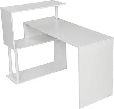 Image de Bureau avec tiroirs latéraux, en MDF et métal blanc