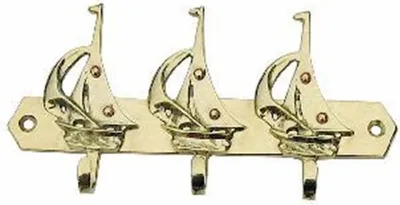 Produktbild von 3er Kleiderhaken Garderobe | Haken aus Messing mit Segelboot Motiv