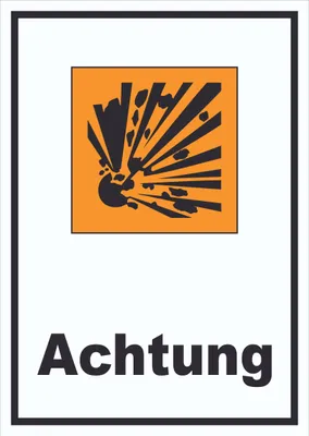 Produktbild von Schild Gefahrensymbol Explosionsgefahr Achtung hochkant A4 Rückseite selbstklebend