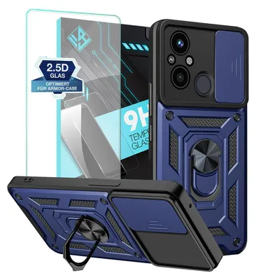 Produktbild von Armor Handyhülle für Xiaomi Redmi 12C mit 9H Displayglas Displayschutz Kameraschutz Handy Panzer Case Cover Schutzhülle Outdoor Farbe: Blau